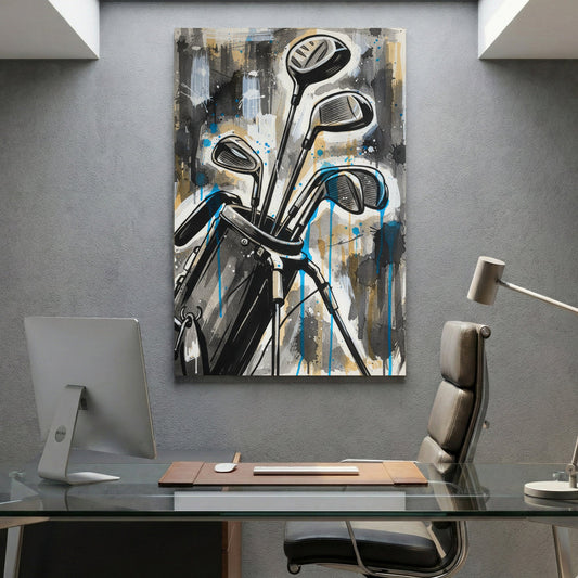 Golf clubs still life mixed media wall art print