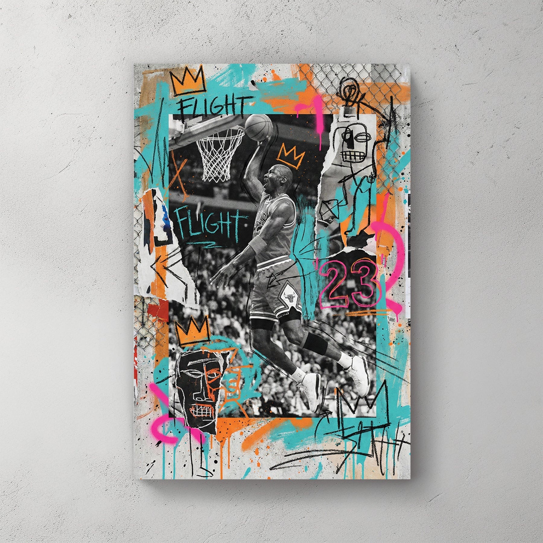 Michael Jordan basketball graffiti street art portrait with number 23