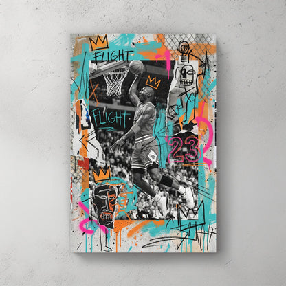 Michael Jordan basketball graffiti street art portrait with number 23