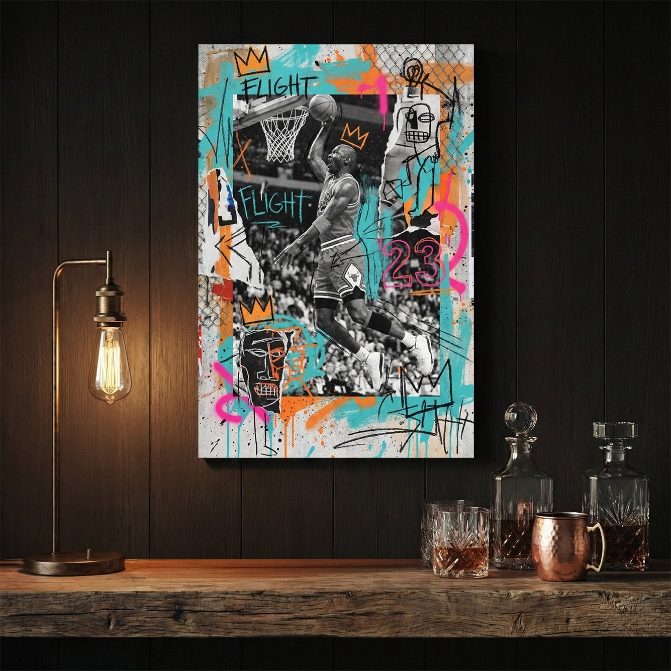 Michael Jordan basketball graffiti street art portrait with number 23