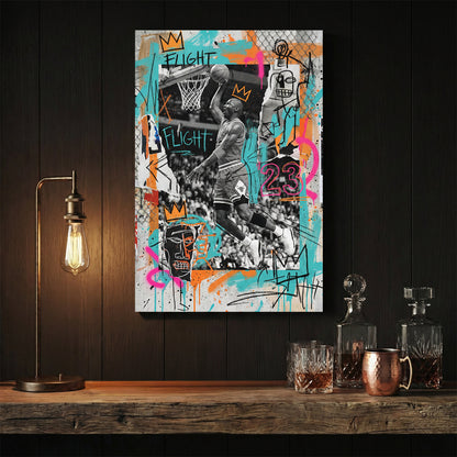 Michael Jordan basketball graffiti street art portrait with number 23