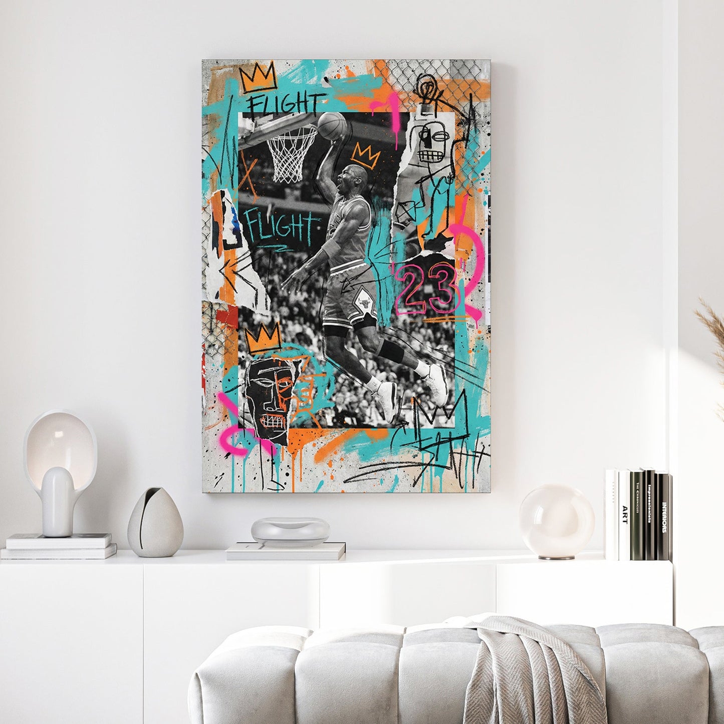 Michael Jordan basketball graffiti street art portrait with number 23