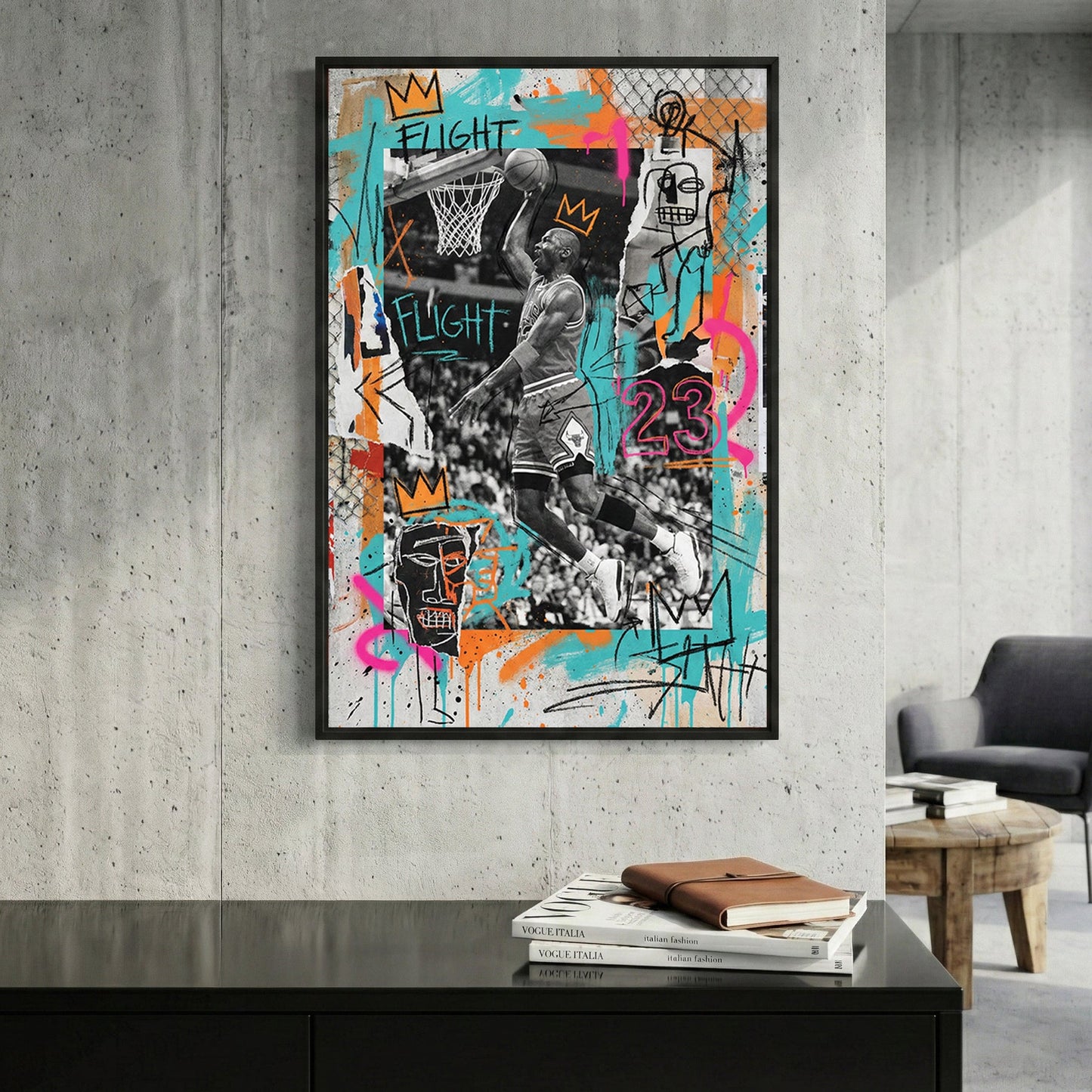 Michael Jordan basketball graffiti street art portrait with number 23