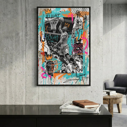 Michael Jordan basketball graffiti street art portrait with number 23