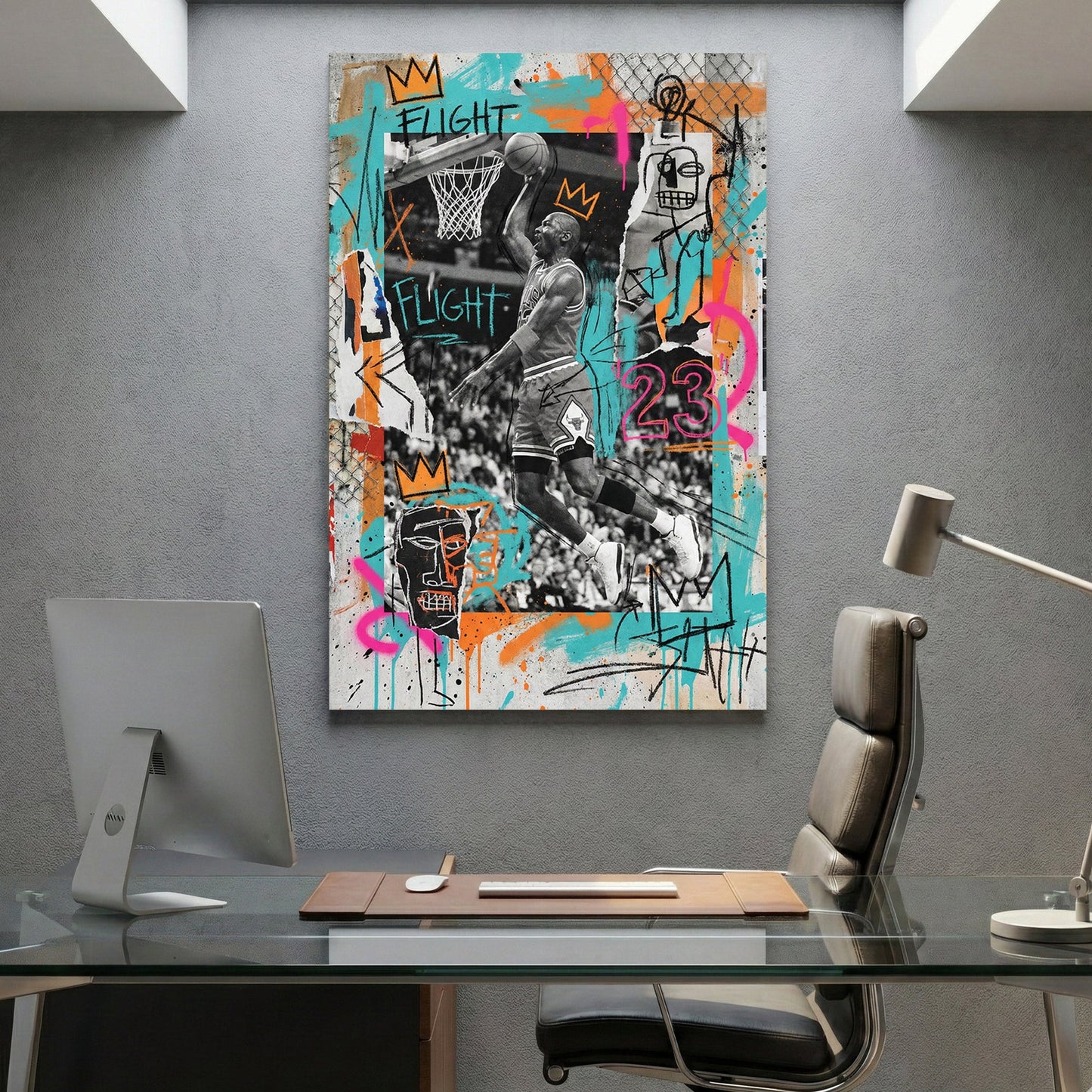 Michael Jordan basketball graffiti street art portrait with number 23