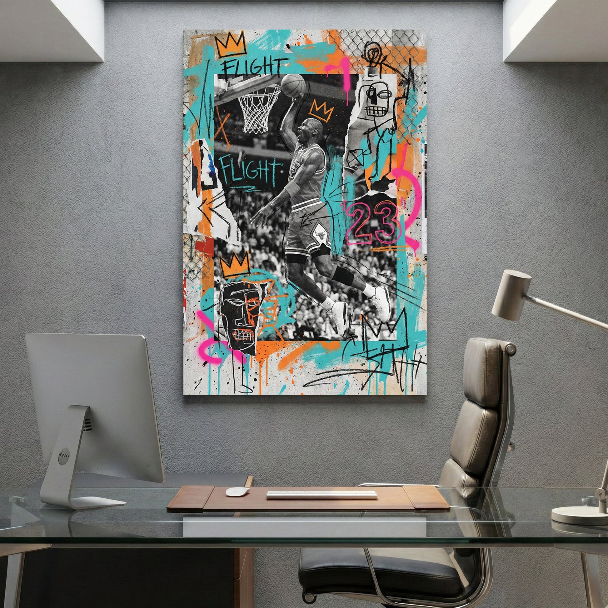 Michael Jordan basketball graffiti street art portrait with number 23