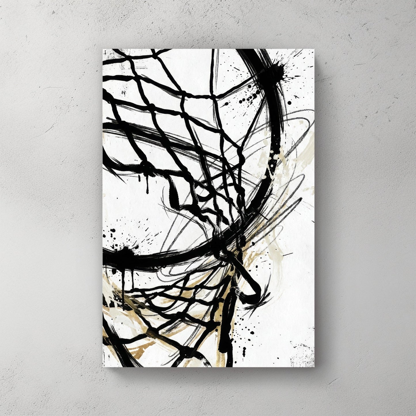 Basketball net close-up black ink geometric line art drawing