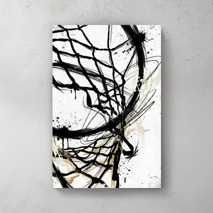Basketball net close-up black ink geometric line art drawing