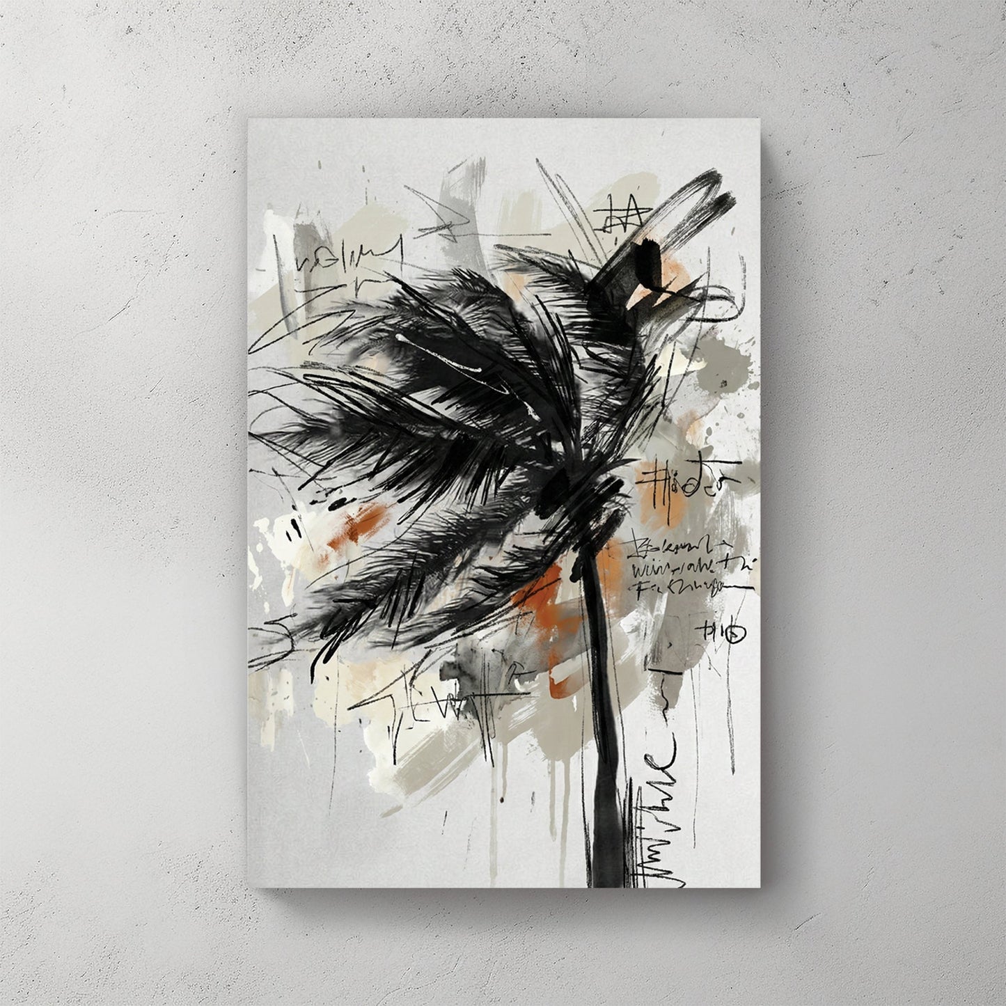 Palm tree swaying wind sketch retro ink watercolour illustration