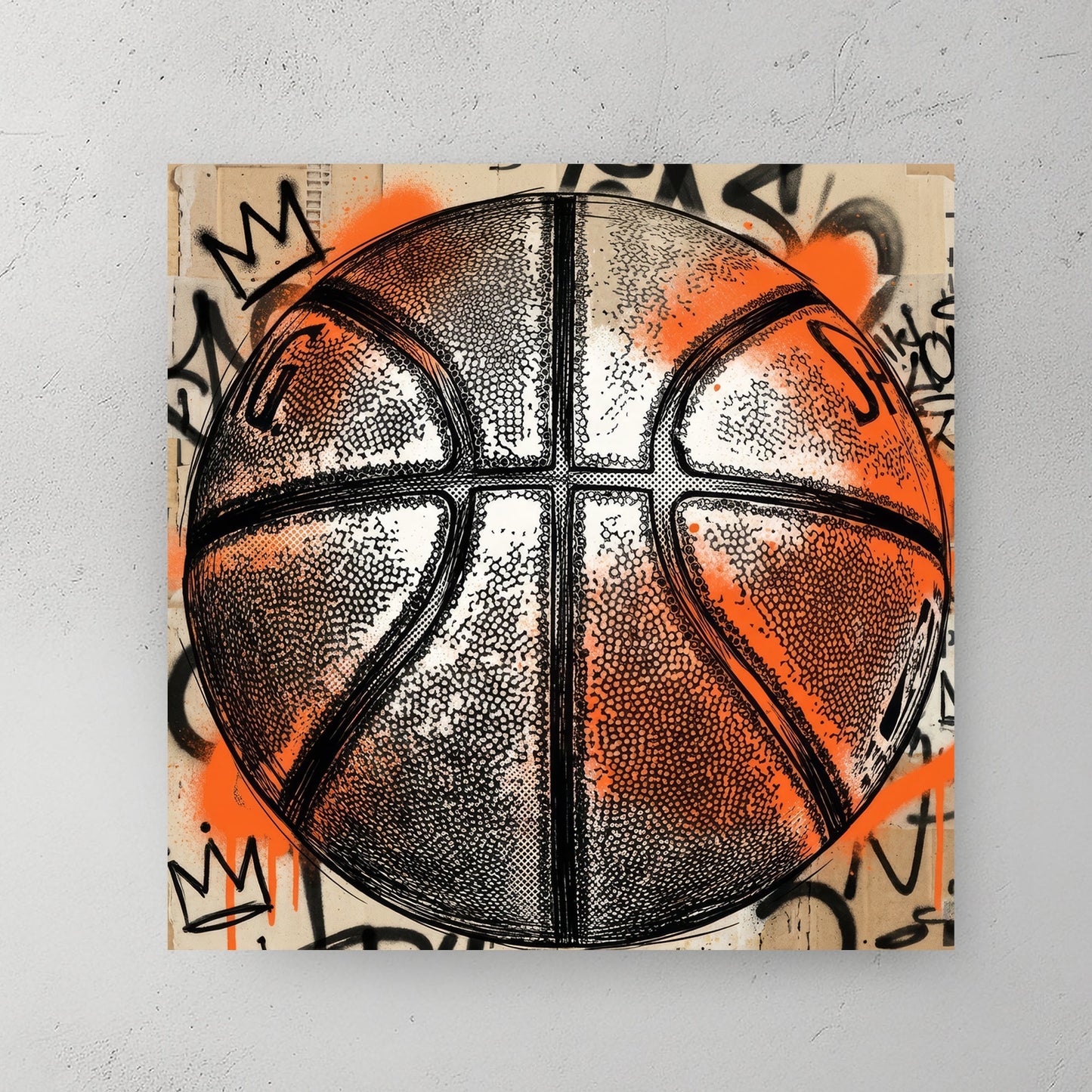 Basketball with orange and black graffiti street art style