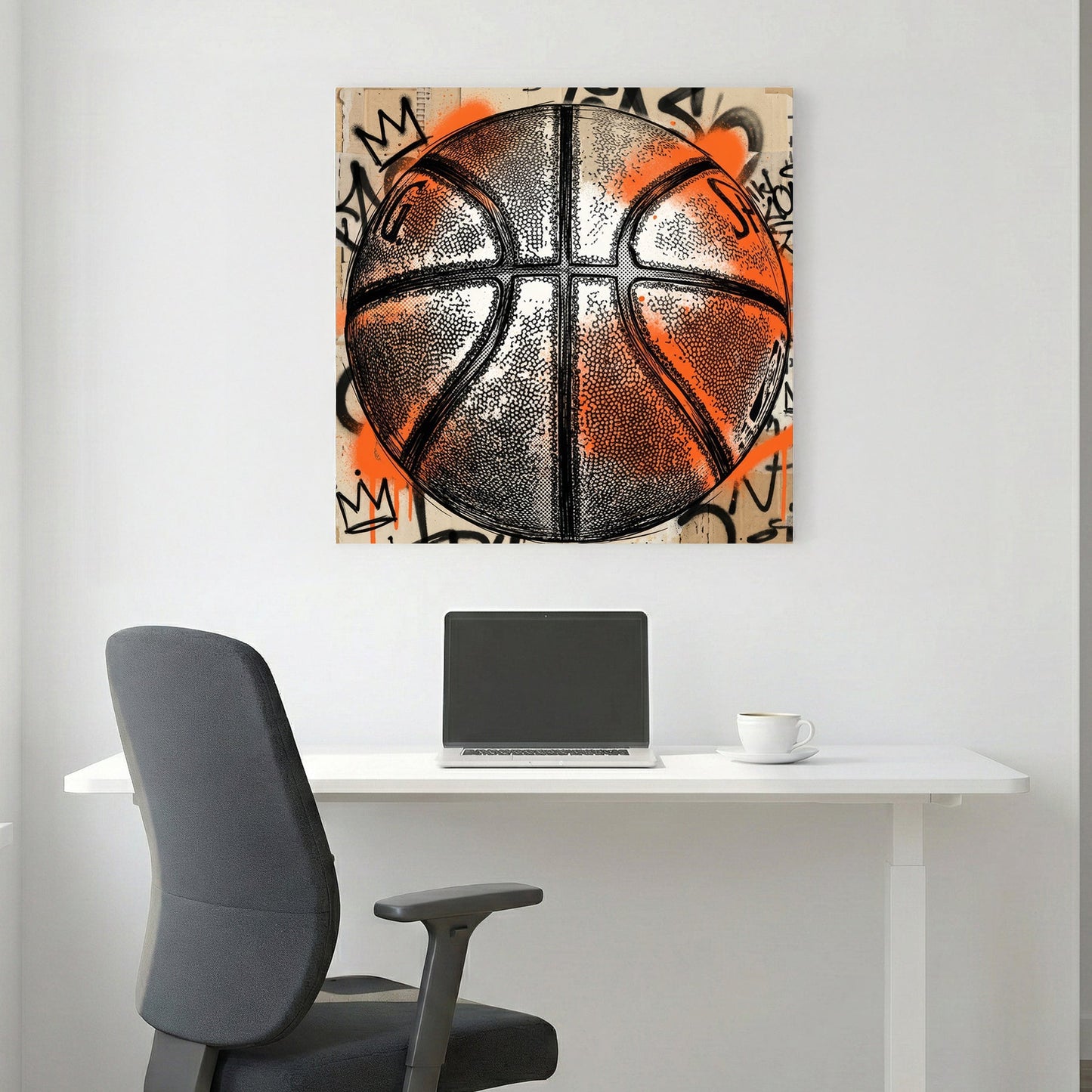 Basketball with orange and black graffiti street art style