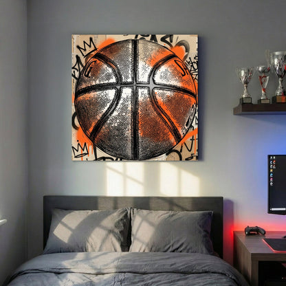 Basketball with orange and black graffiti street art style