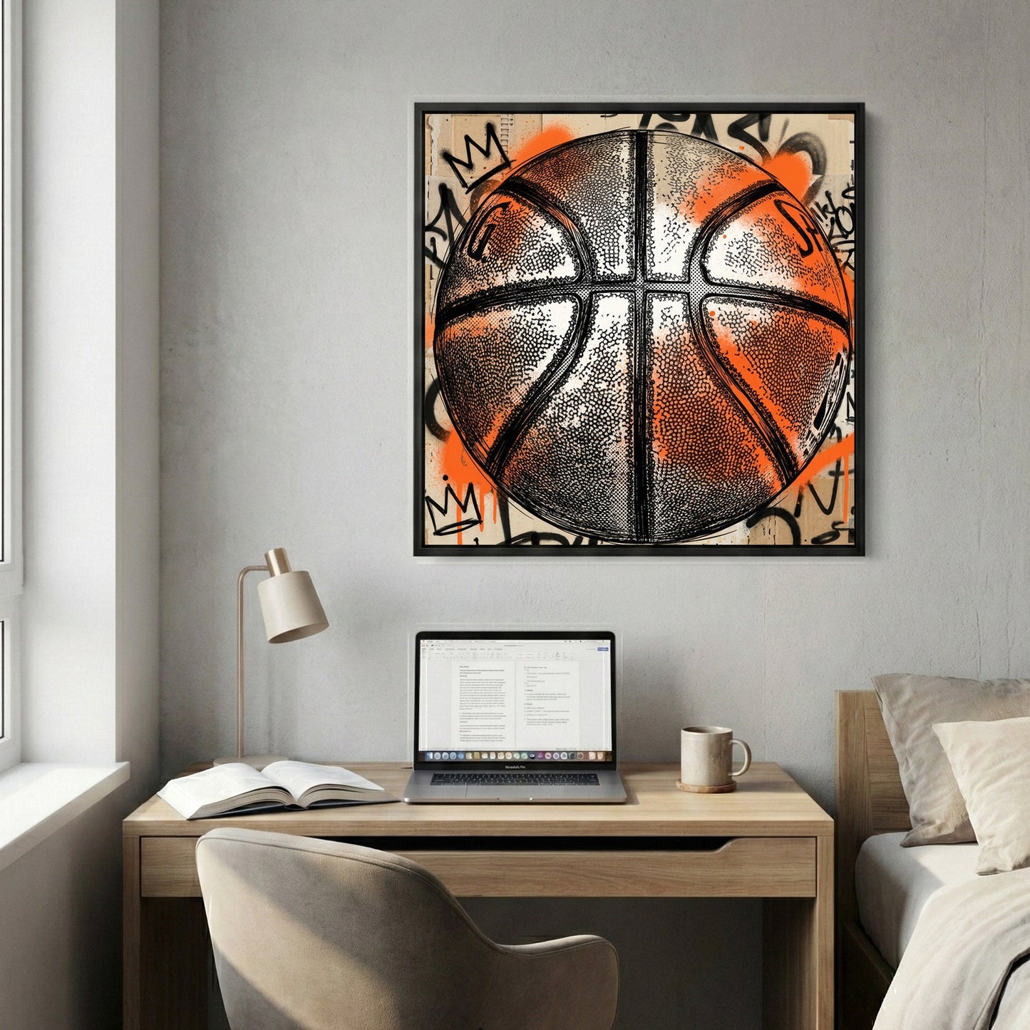 Basketball with orange and black graffiti street art style