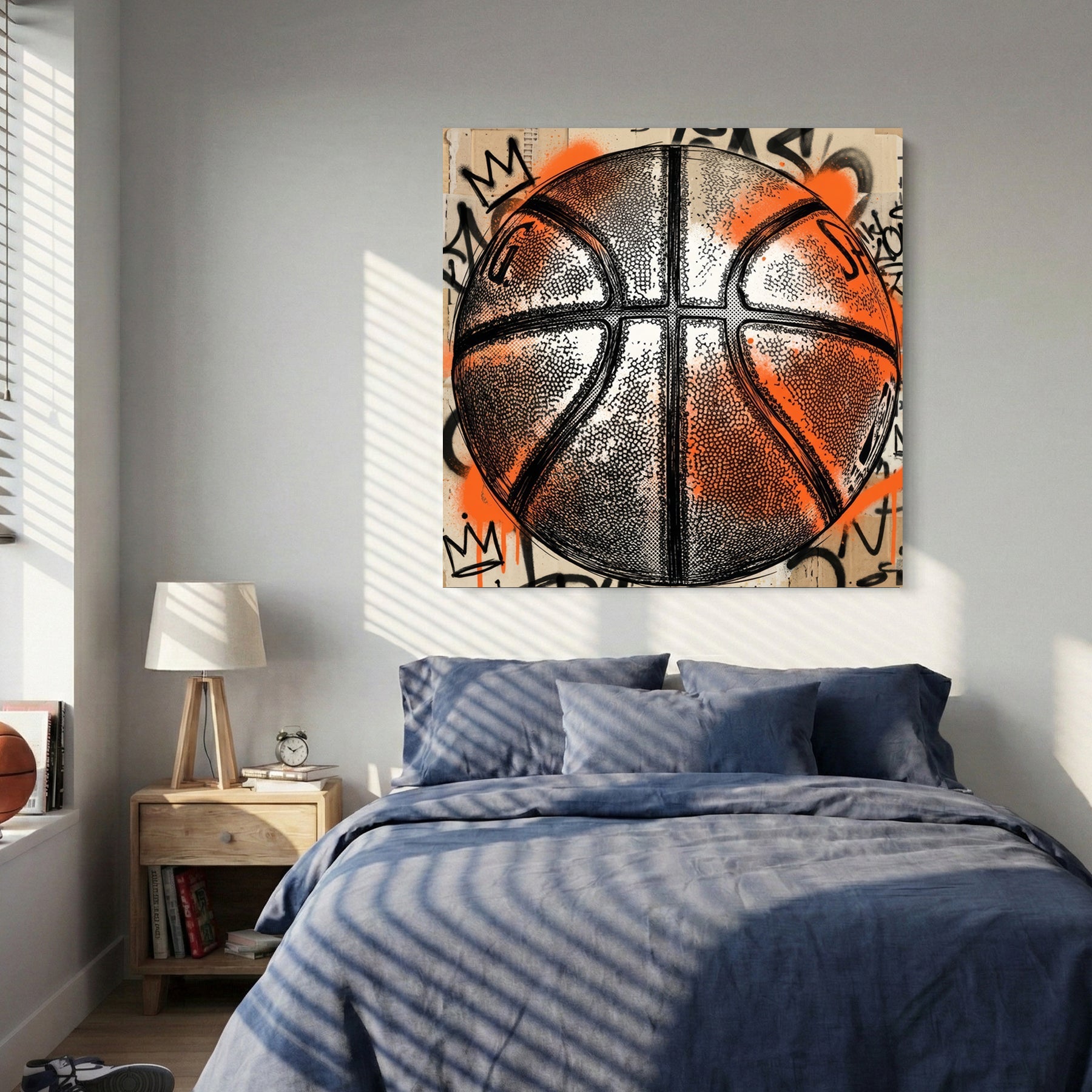 Basketball with orange and black graffiti street art style