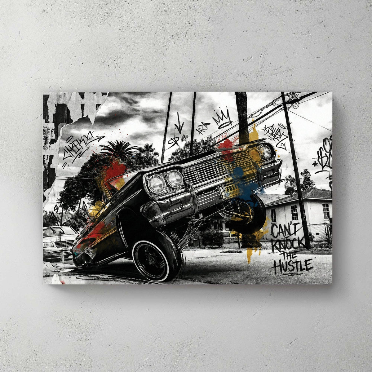 Lowrider car with street art and graffiti, urban style