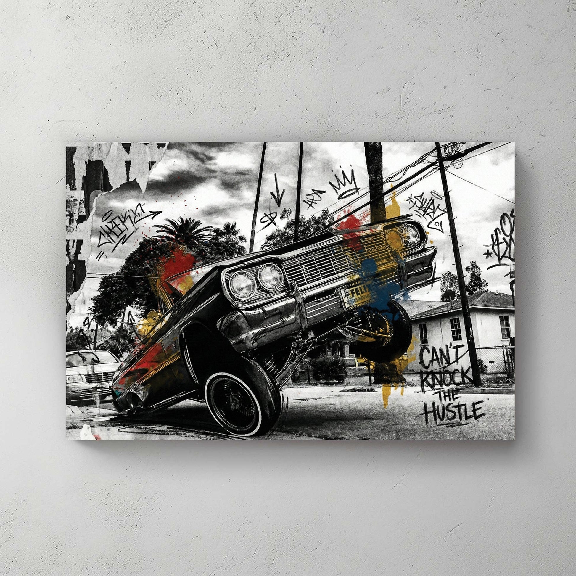 Lowrider car with street art and graffiti, urban style
