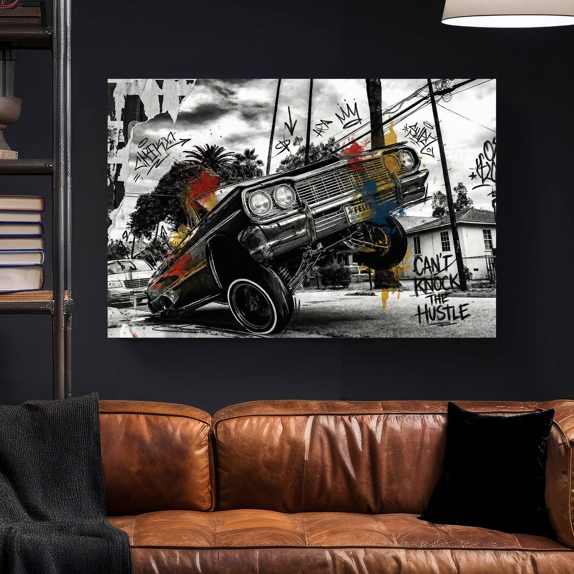 Lowrider car with street art and graffiti, urban style