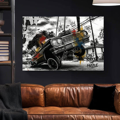 Lowrider car with street art and graffiti, urban style