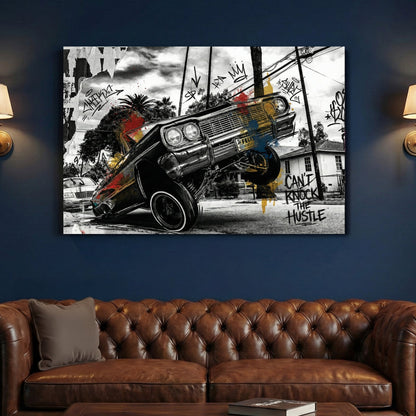 Lowrider car with street art and graffiti, urban style