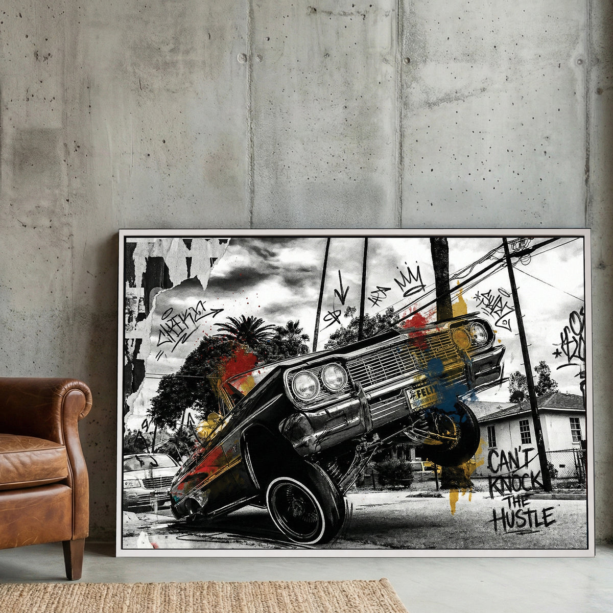Lowrider car with street art and graffiti, urban style