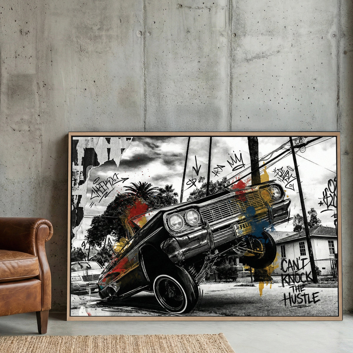 Lowrider car with street art and graffiti, urban style