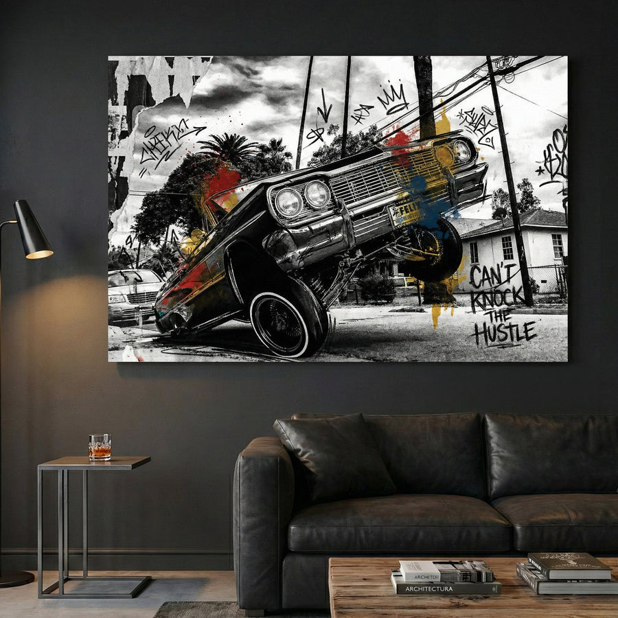 Lowrider car with street art and graffiti, urban style