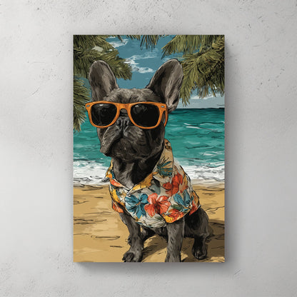 French Bulldog beach dog tropical sunglasses Hawaiian wall art