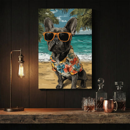 French Bulldog beach dog tropical sunglasses Hawaiian wall art