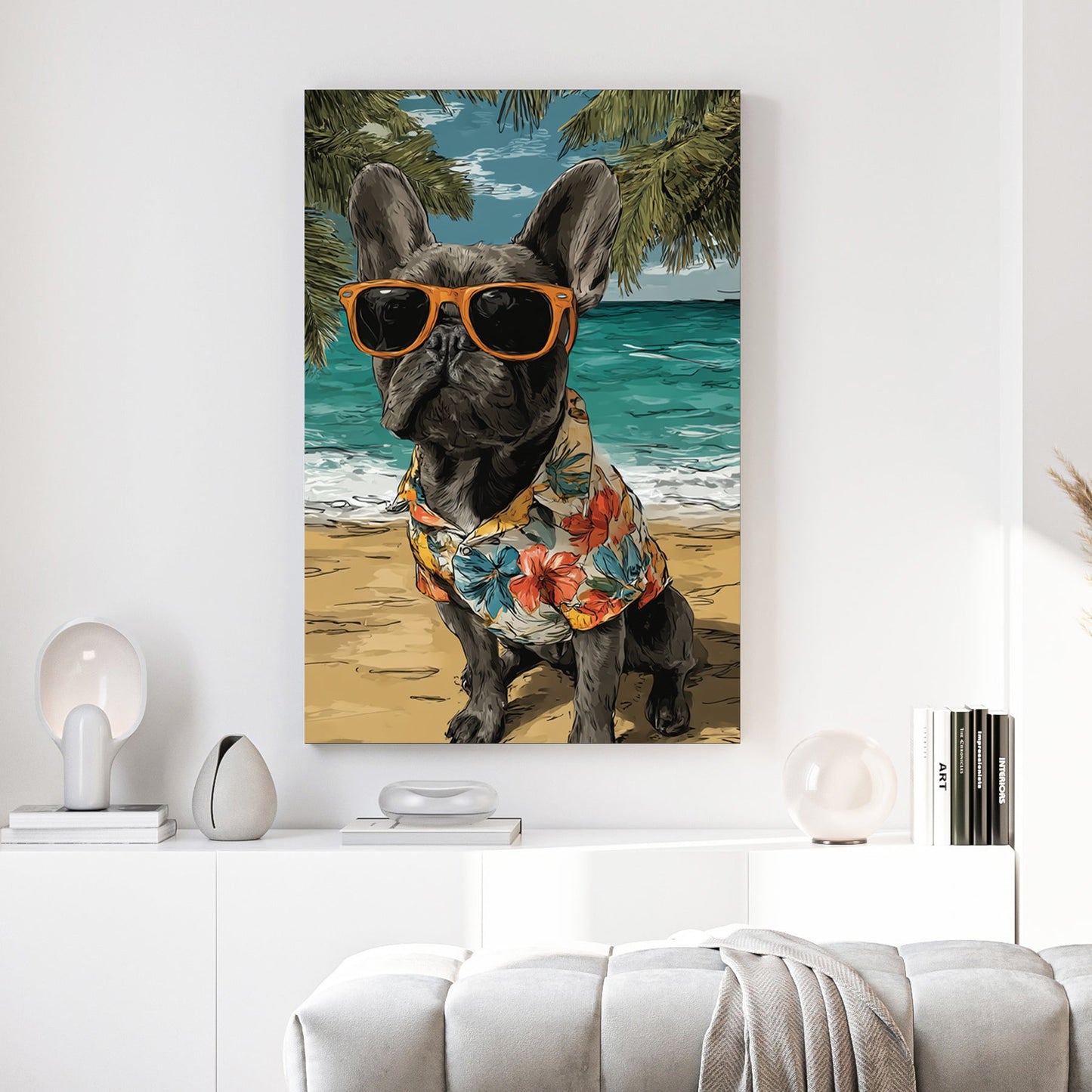 French Bulldog beach dog tropical sunglasses Hawaiian wall art