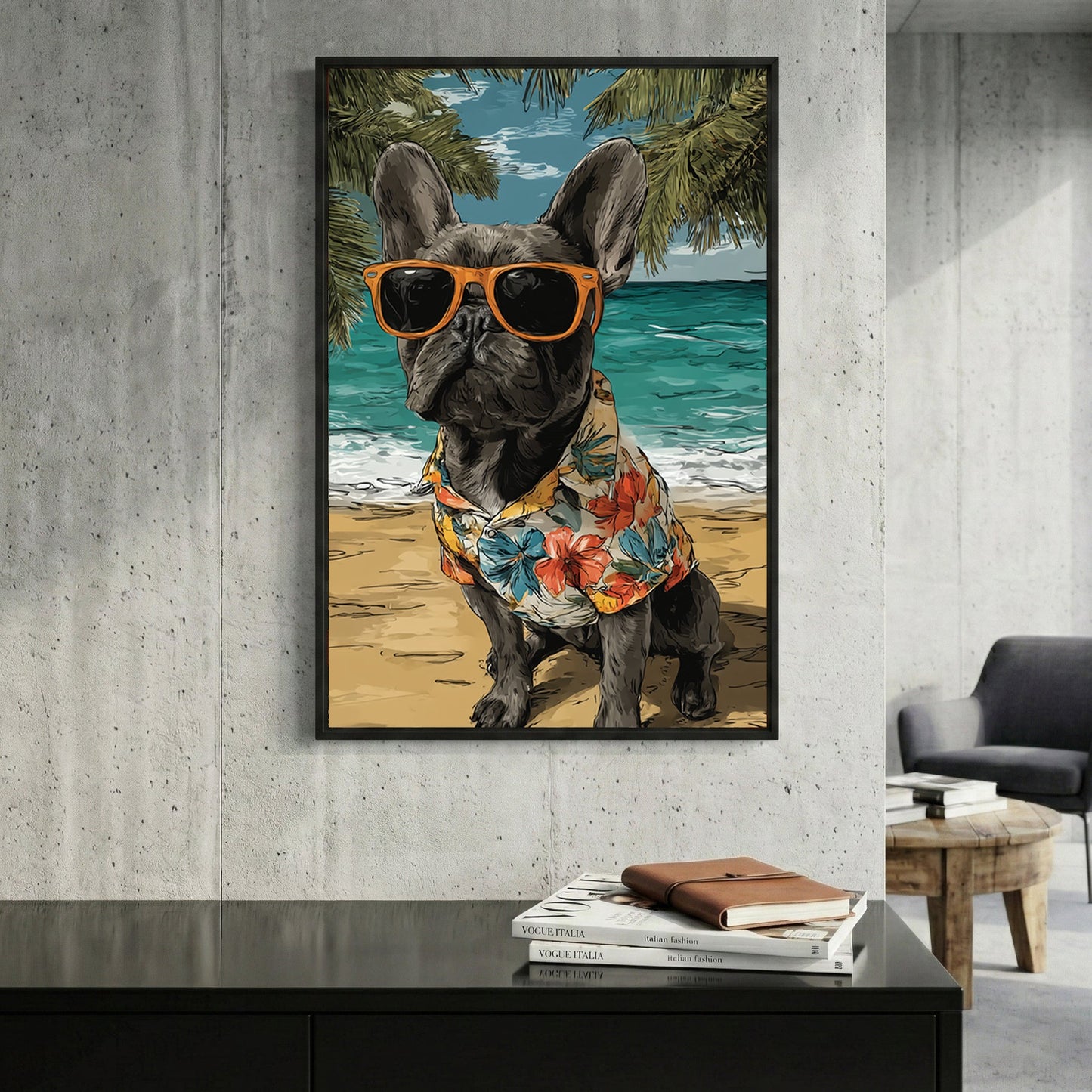 French Bulldog beach dog tropical sunglasses Hawaiian wall art