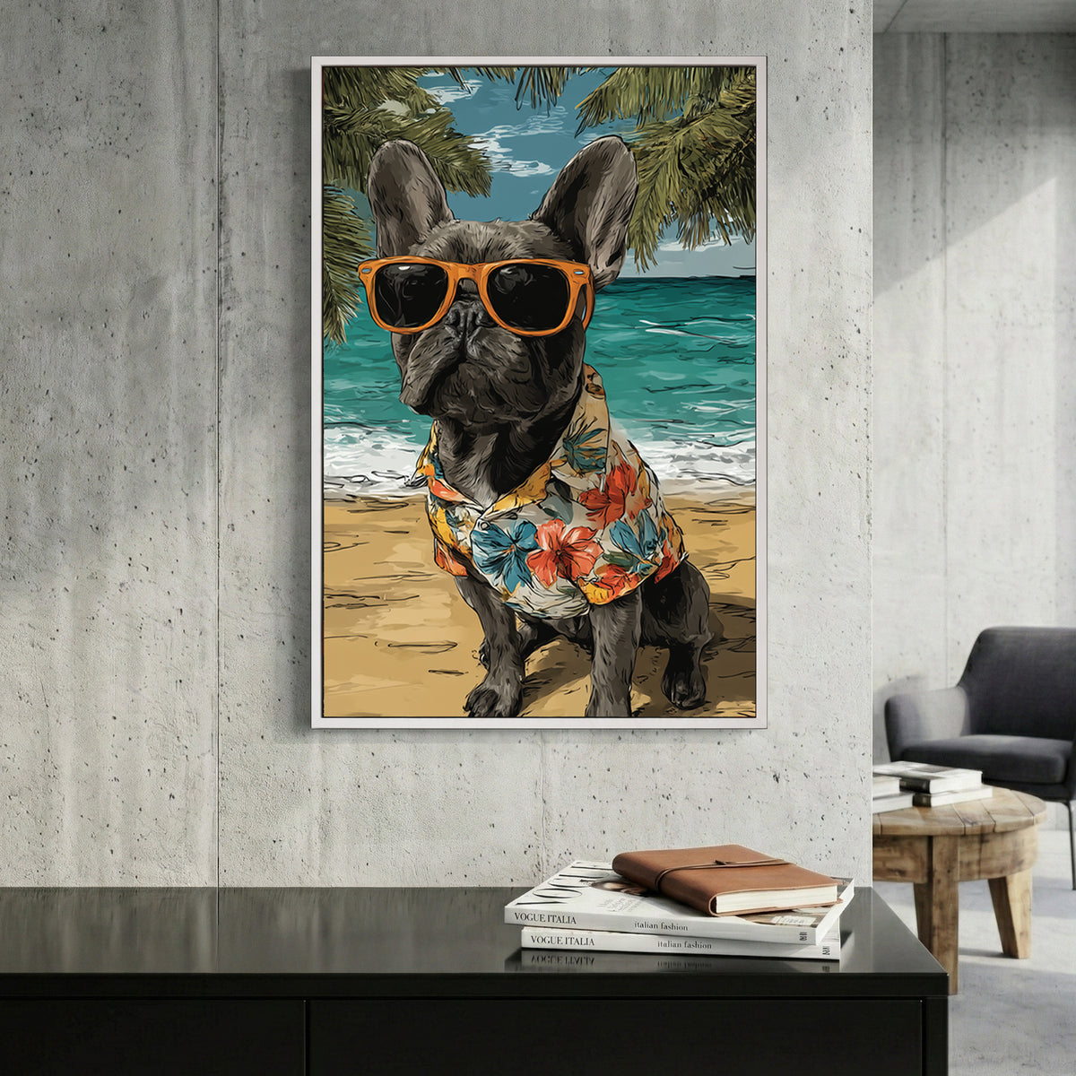 French Bulldog beach dog tropical sunglasses Hawaiian wall art