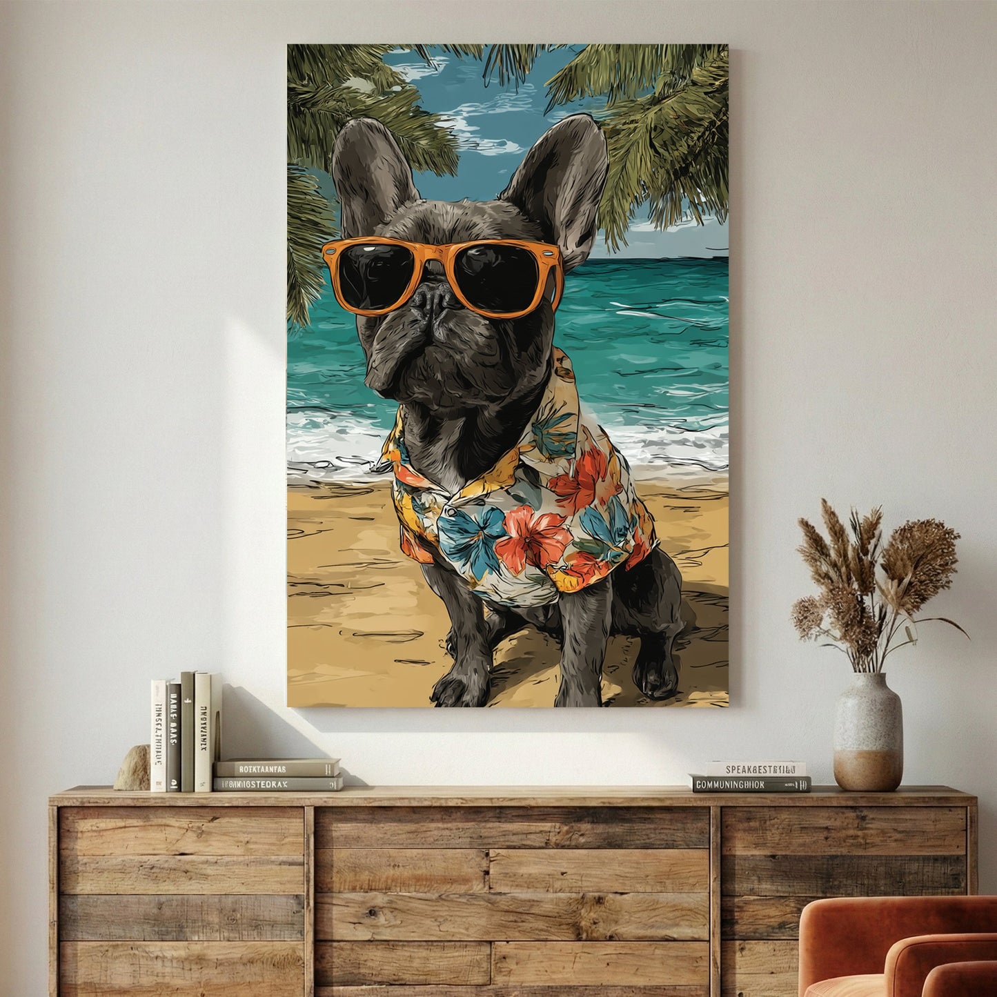 French Bulldog beach dog tropical sunglasses Hawaiian wall art