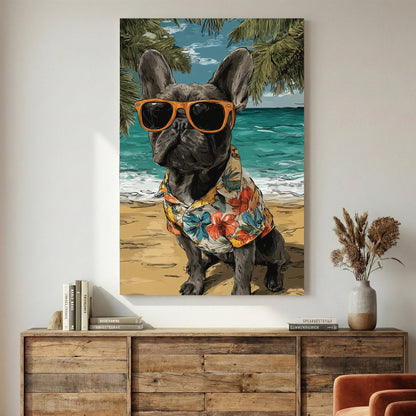 French Bulldog beach dog tropical sunglasses Hawaiian wall art