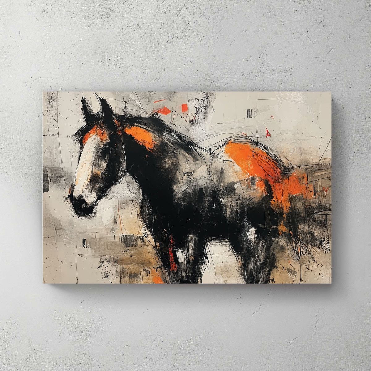 Abstract horse sketch expressionist orange accent wall art