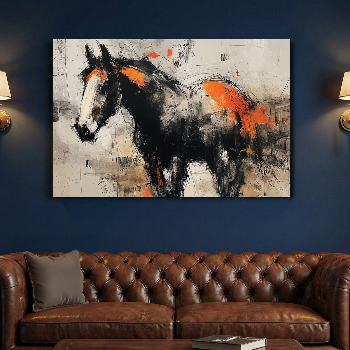 Abstract horse sketch expressionist orange accent wall art