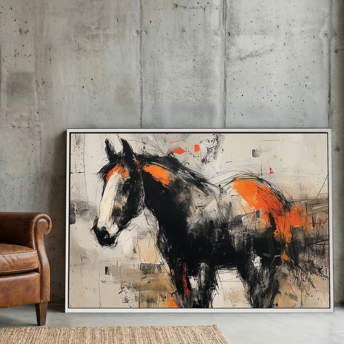 Abstract horse sketch expressionist orange accent wall art