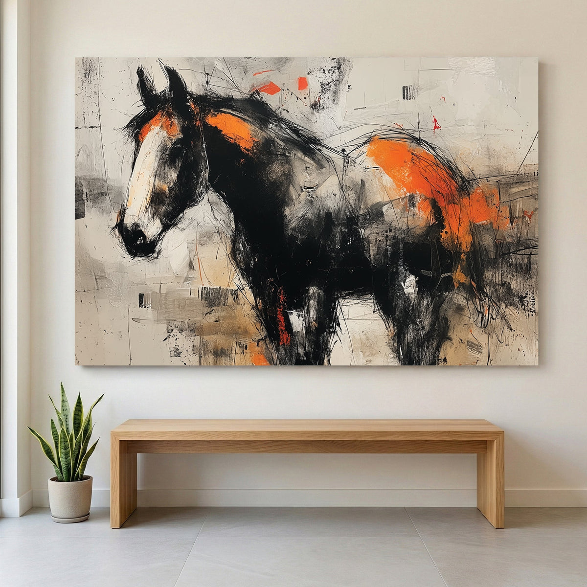 Abstract horse sketch expressionist orange accent wall art