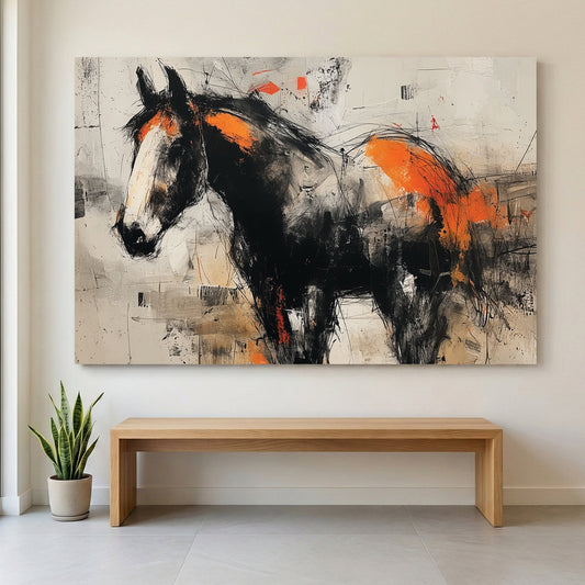 Abstract horse sketch expressionist orange accent wall art