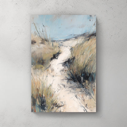 Coastal path golden grass scenic landscape blue sky wall art