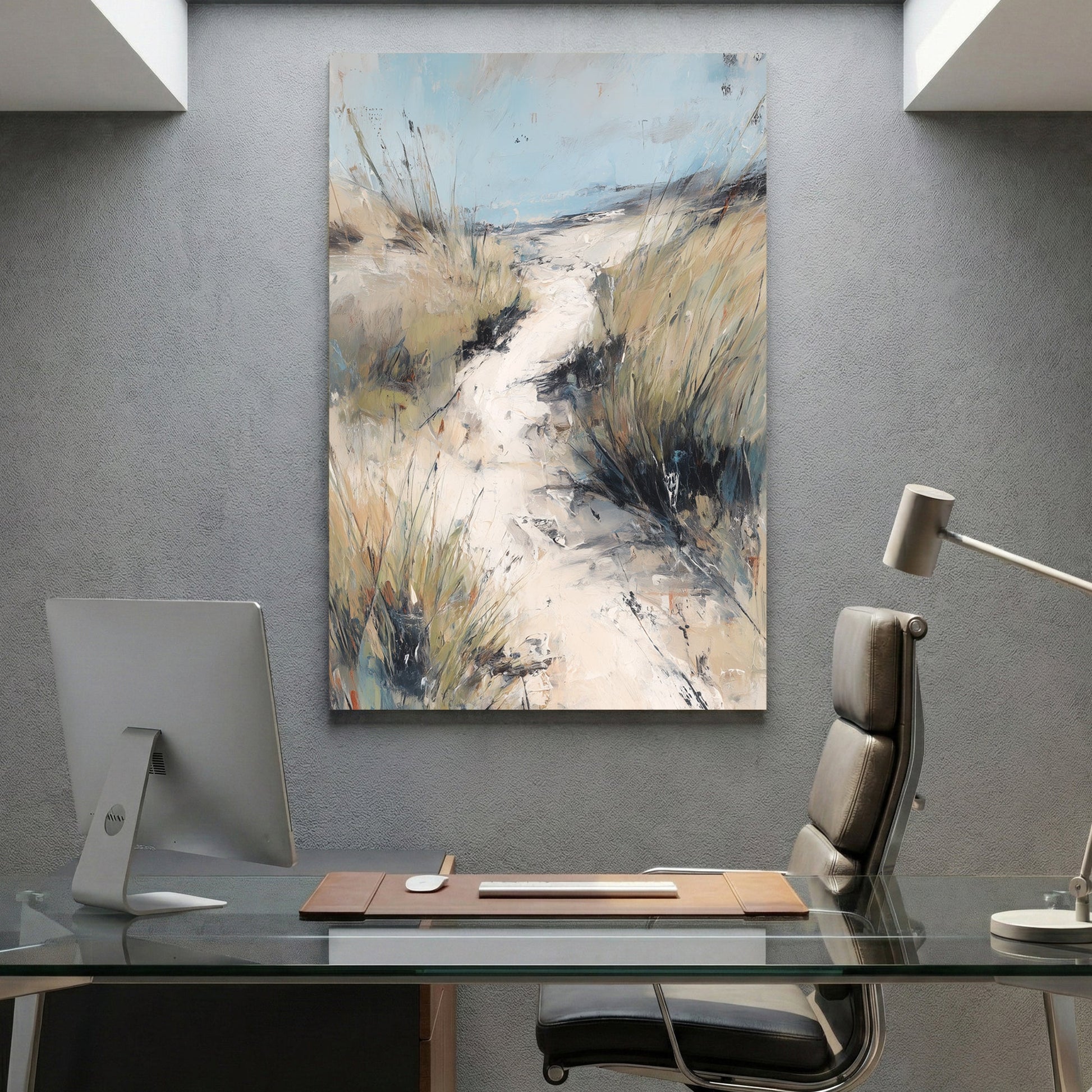 Coastal path golden grass scenic landscape blue sky wall art