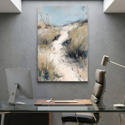 Coastal path golden grass scenic landscape blue sky wall art