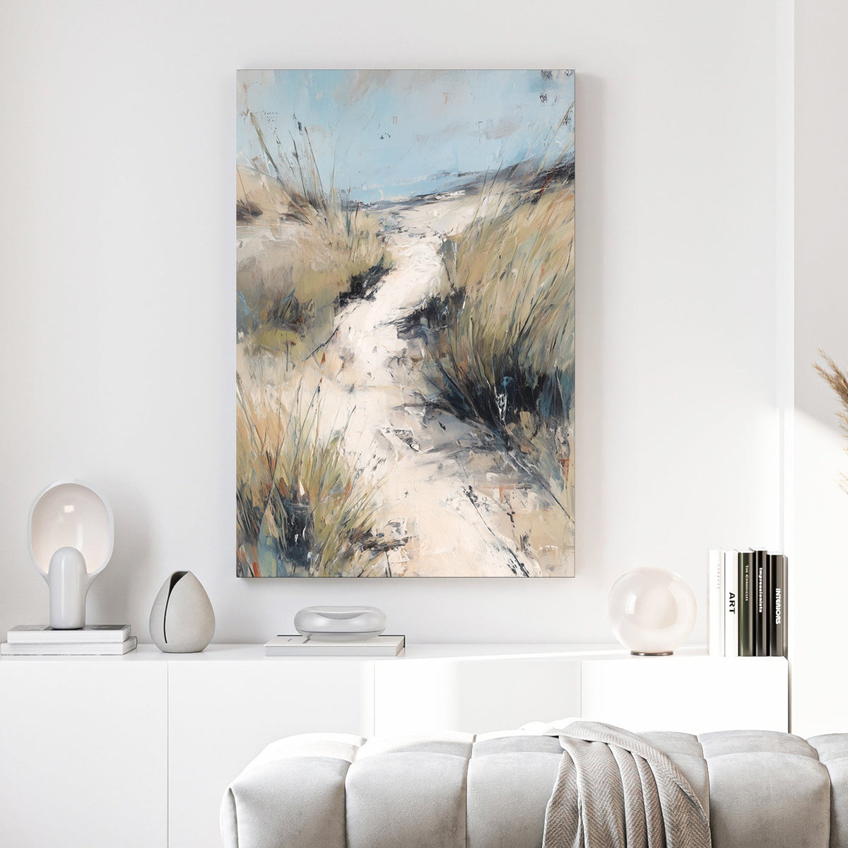 Coastal path golden grass scenic landscape blue sky wall art