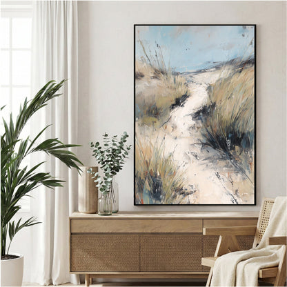 Coastal path golden grass scenic landscape blue sky wall art
