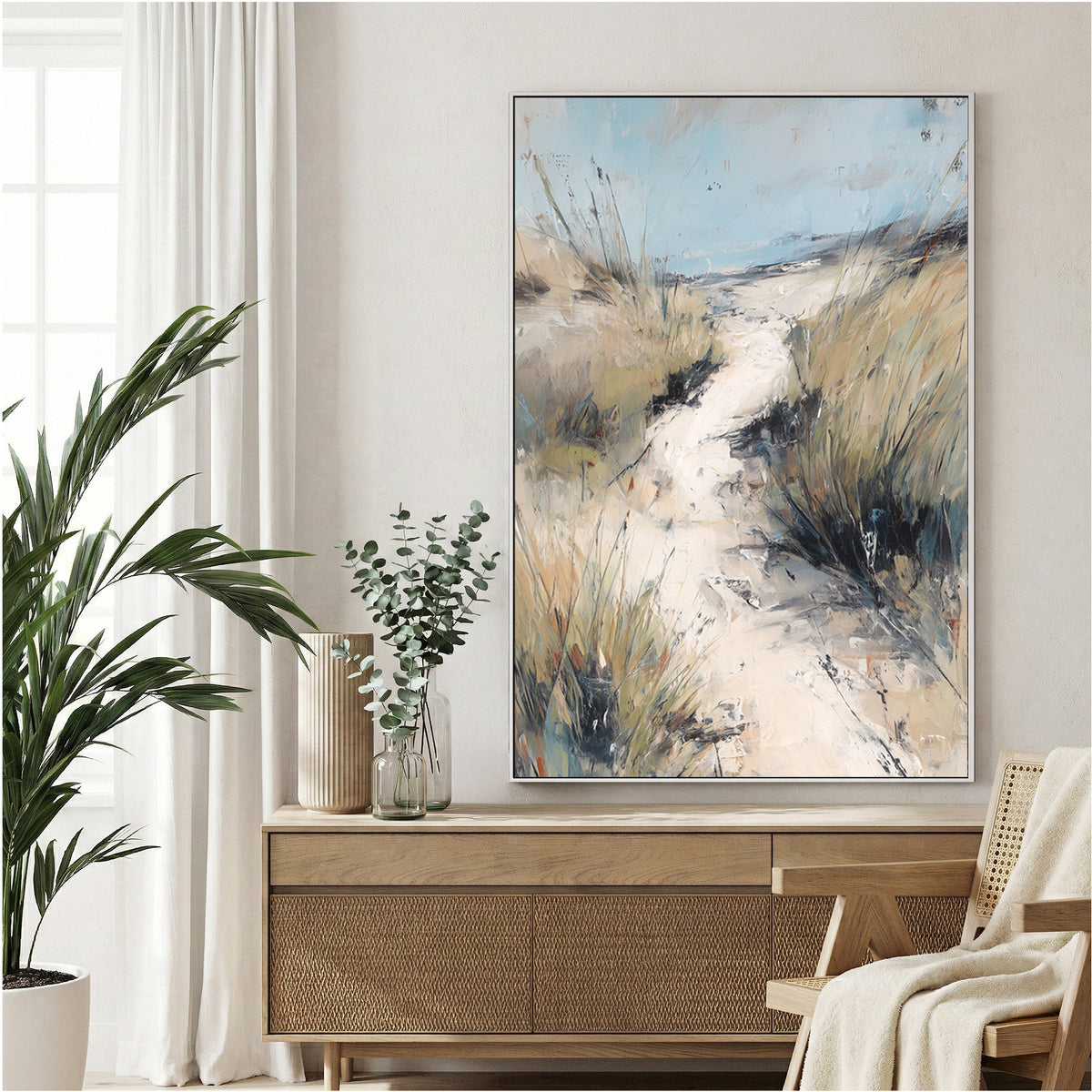 Coastal path golden grass scenic landscape blue sky wall art