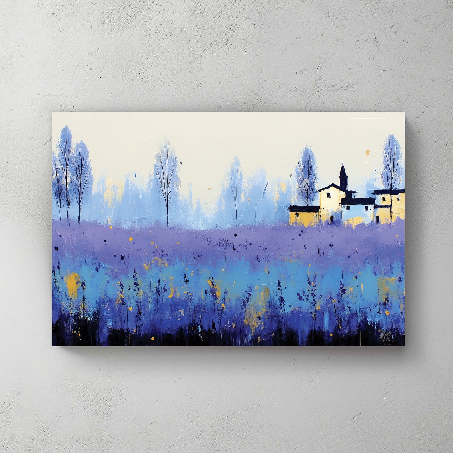 Lavender field church Monet impressionist soft purple blue wall art