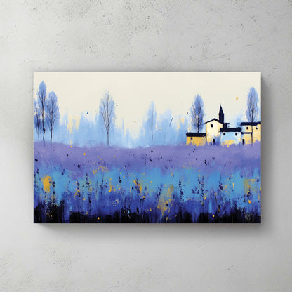 Lavender field church Monet impressionist soft purple blue wall art