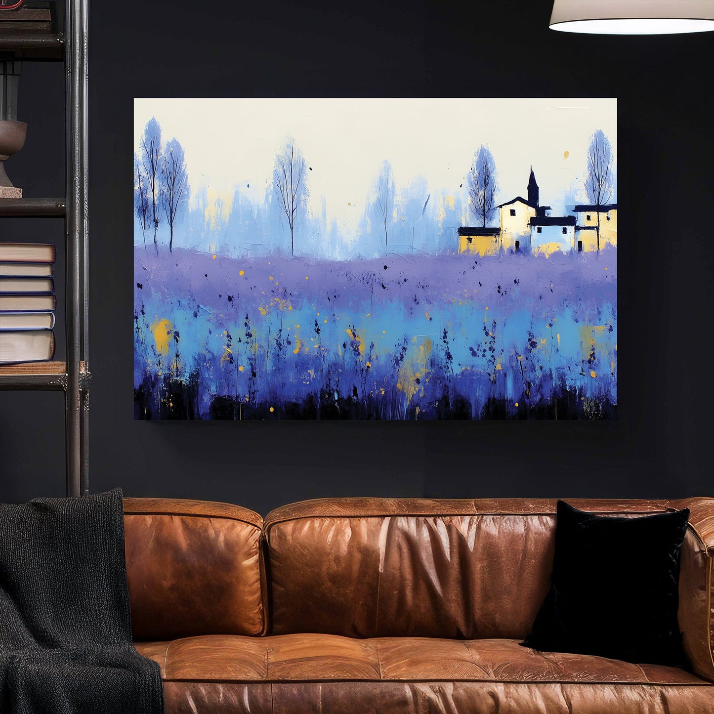 Lavender field church Monet impressionist soft purple blue wall art