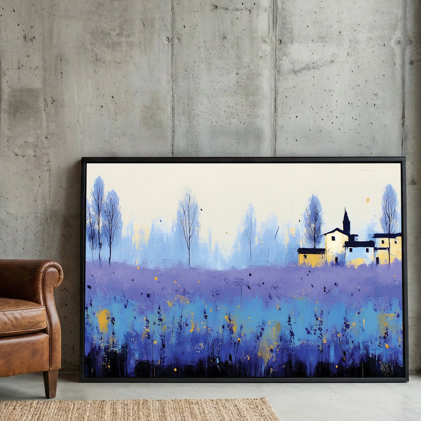 Lavender field church Monet impressionist soft purple blue wall art