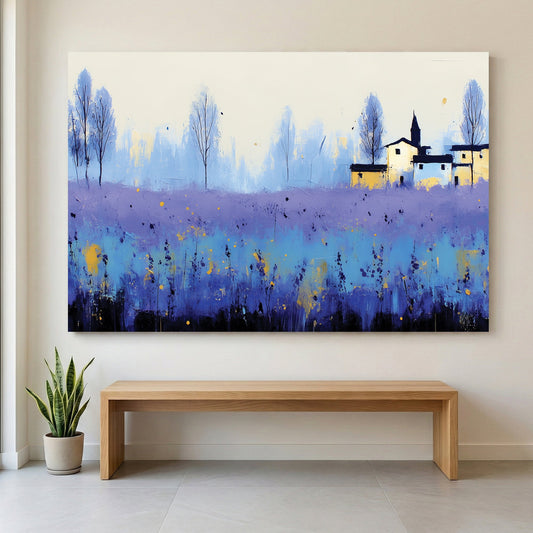 Lavender field church Monet impressionist soft purple blue wall art