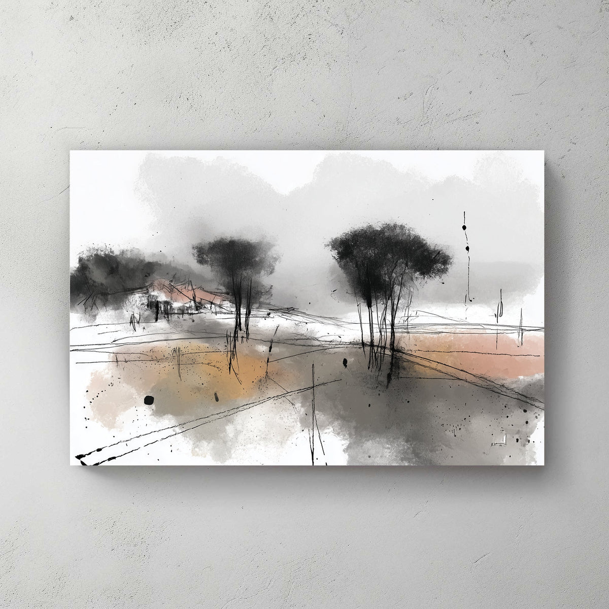 Abstract landscape minimalist zen grey neutral tones wall art
